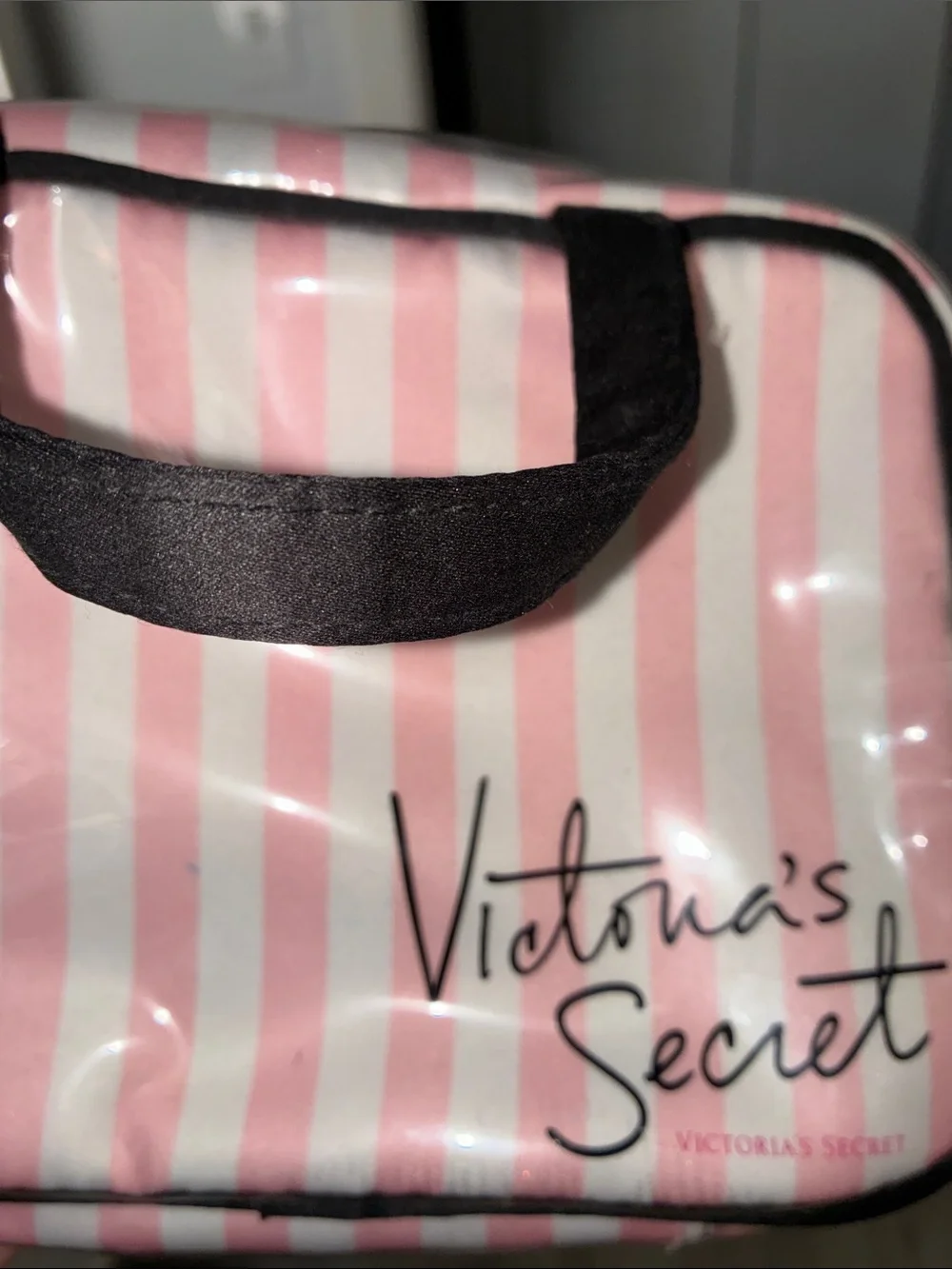 Victoria's Secret- Pink & White Striped Makeup Travel Bag